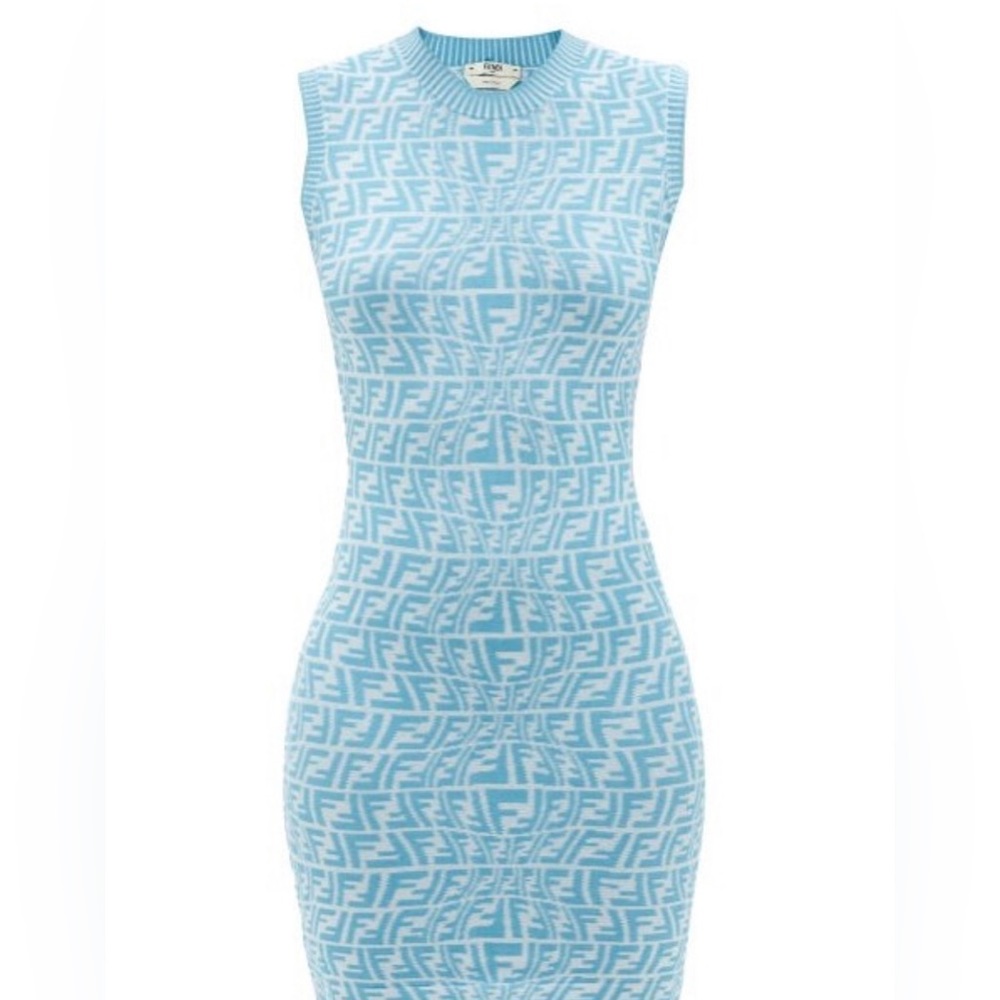 Fendi Ff Vertigo-jacquard Knit Mini Dress - Blue